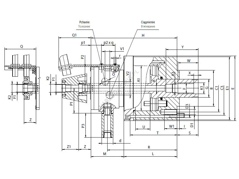 Rysunek techniczny: Cylinder hydrauliczny bez przelotu T.1304-SDC 100 - BISON-BIAL